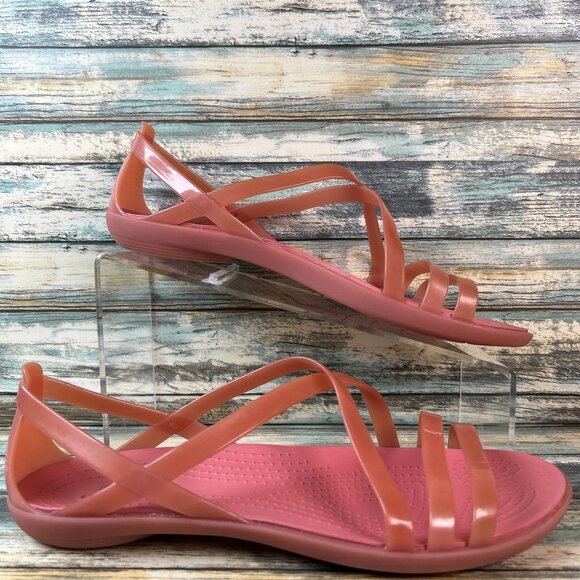 Crocs Strappy Sandals Isabella Womens Sz 9 Pink Rubber Slip On Casual - Picture 1 of 10